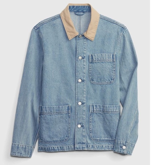 GAP Light Blue Denim Chore Jacket with Tan Lining - Picture 1 of 7